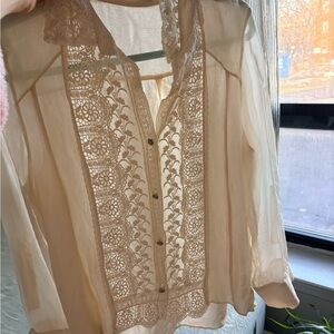 Alice + Olivia Sheer Cream Lace Blouse
